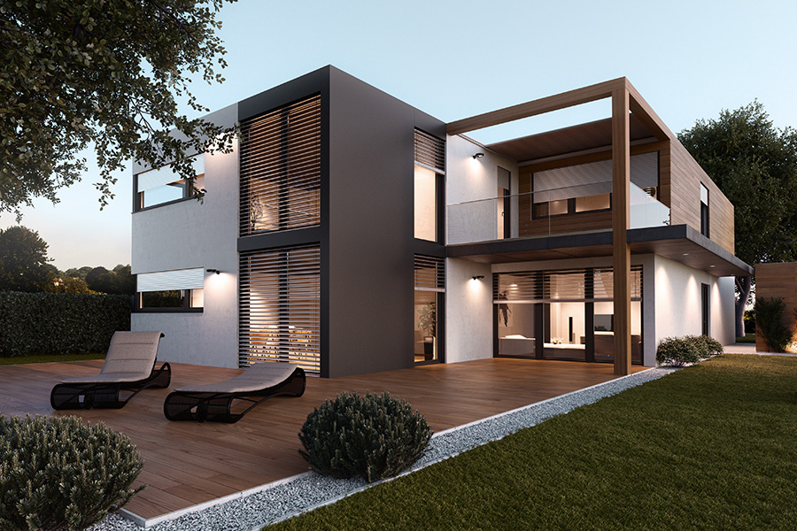 Raffstoren bei Pforzheim an einer modernen Fassade eines großen Einfamilienhauses